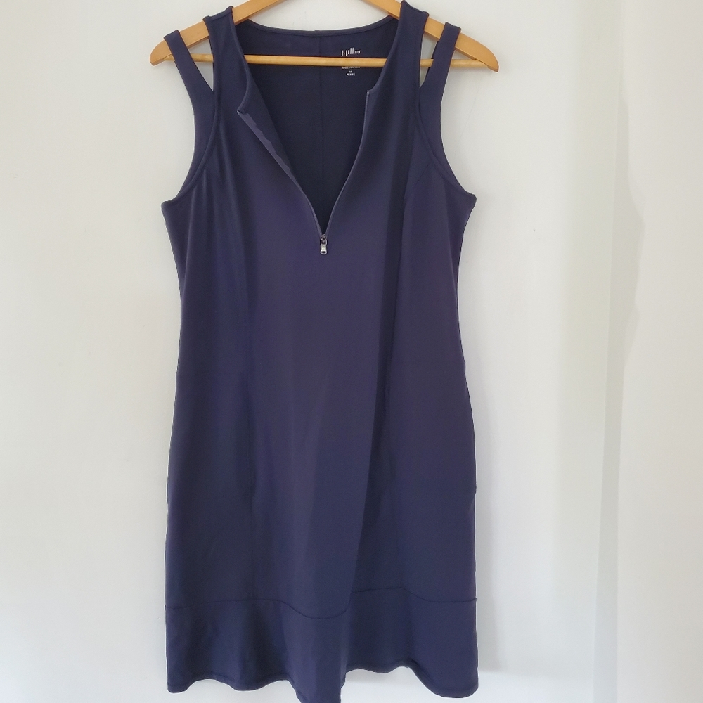 J. JILL FIT sz MP Sleeveless Knit Sport Dress Navy Blue Nylon Spandex Athleisure - Picture 4 of 13